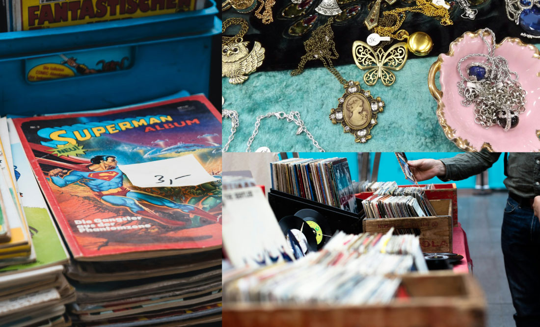 old comic books and books, antique jewelry and albums