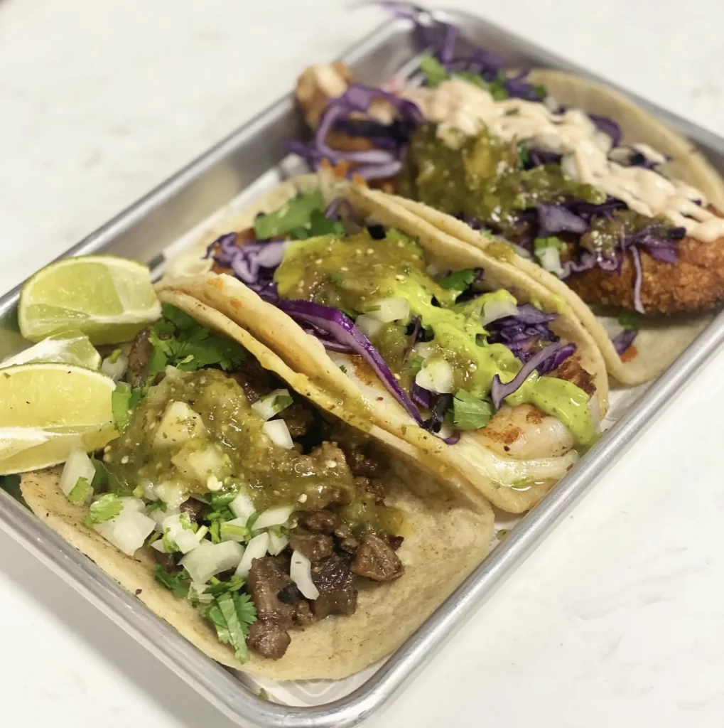 Carne asada, shrimp & fish. All with home made salsas & aiolis.
